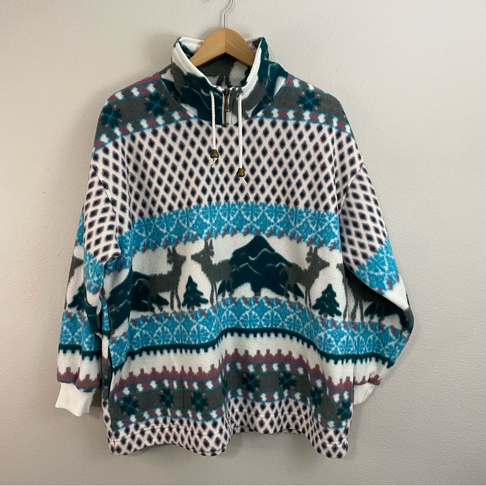 Bay Area Traders Vintage Reindeer Fleece Pullover Sweatshirt Women's Size Medium